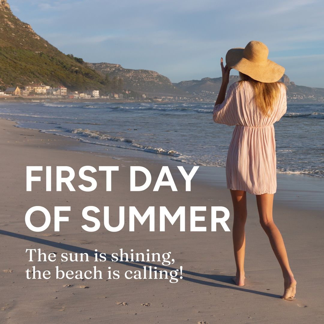 Woman in Summer Dress Enjoying Relaxing Beach Walk