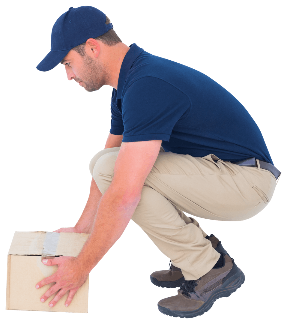 Transparent Delivery Man Handling Cardboard Box
