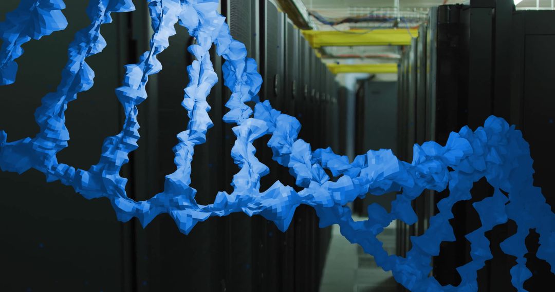 Blue DNA Strand Overlay in Modern Data Center