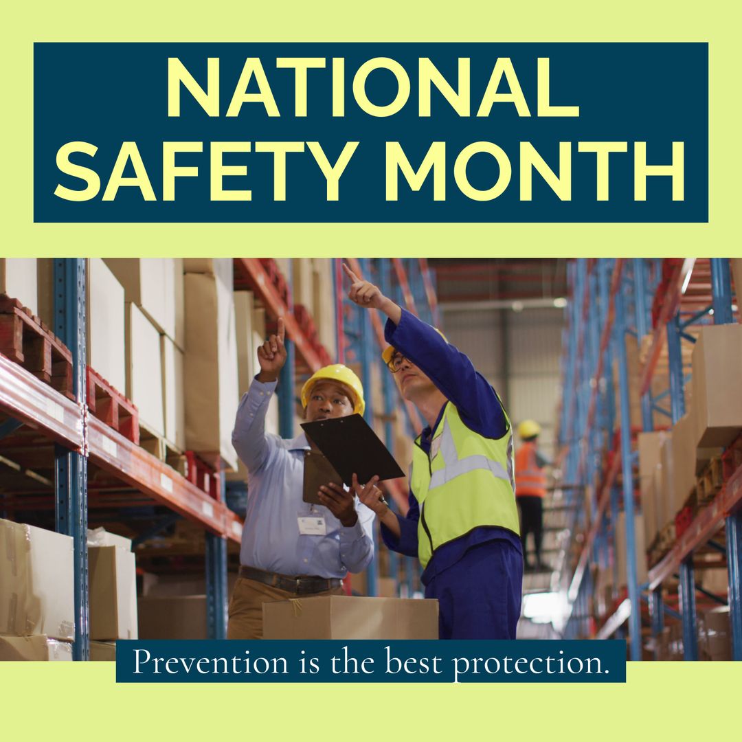 National Safety Month: Two Male Workers Discussing in Warehouse - Download Free Stock Templates Pikwizard.com