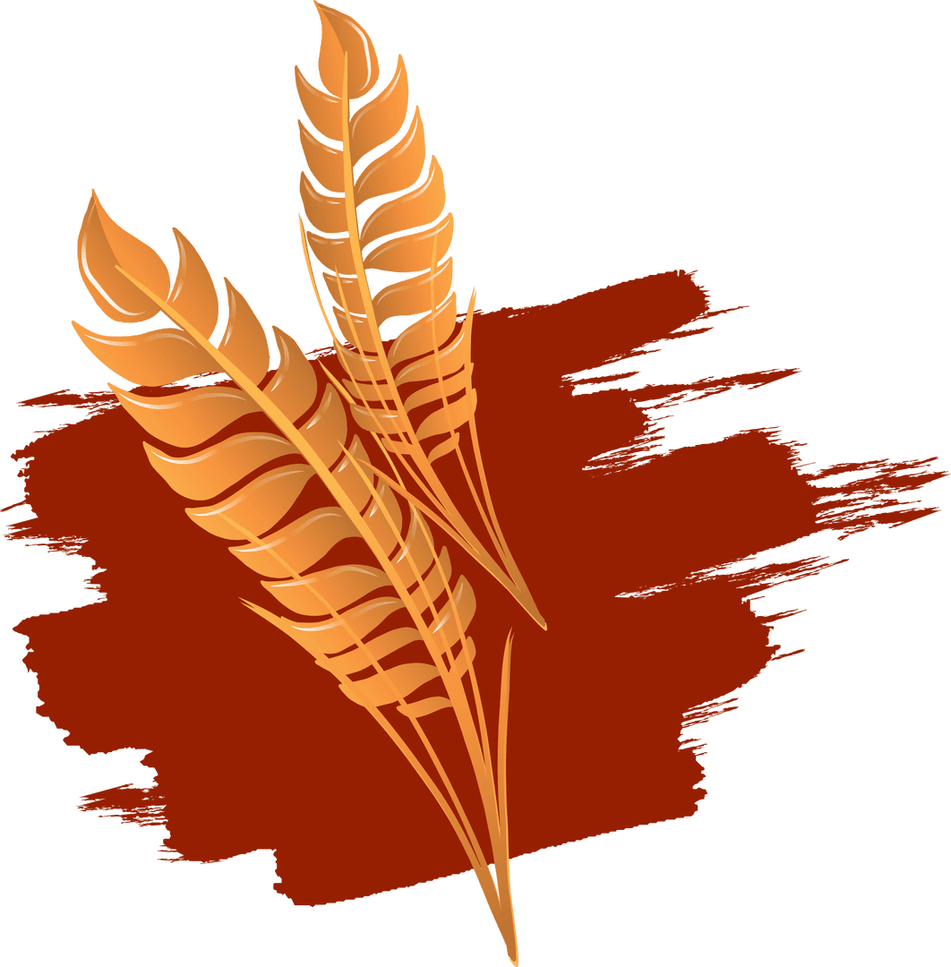 Golden Wheat Stalks on Red Brushstroke Transparent Background