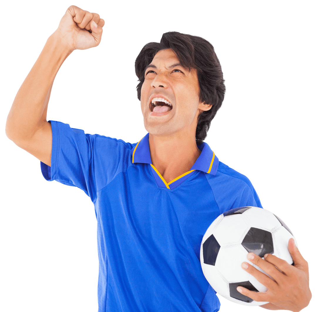 Soccer Player Celebrating Victory with Transparent Background