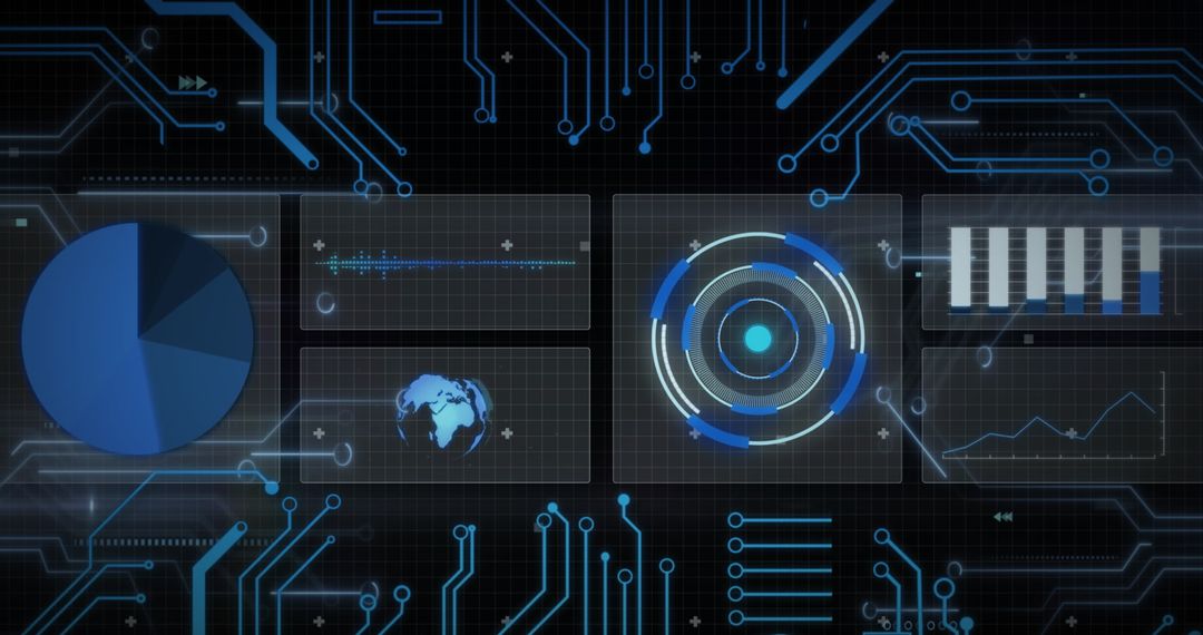 Futuristic Data Processing Interface in Black Tech Style