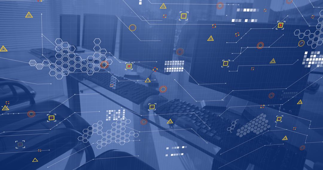 Modern Office with Futuristic Data Analytics Interfacing