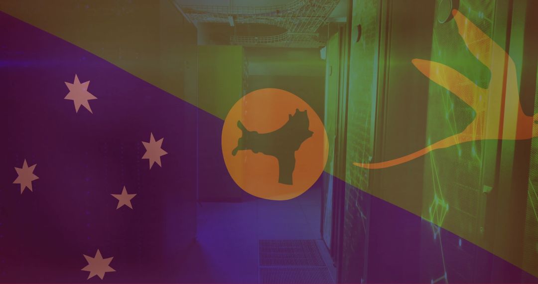 Christmas Island Flag Over Digital Data Server Room Collaboration