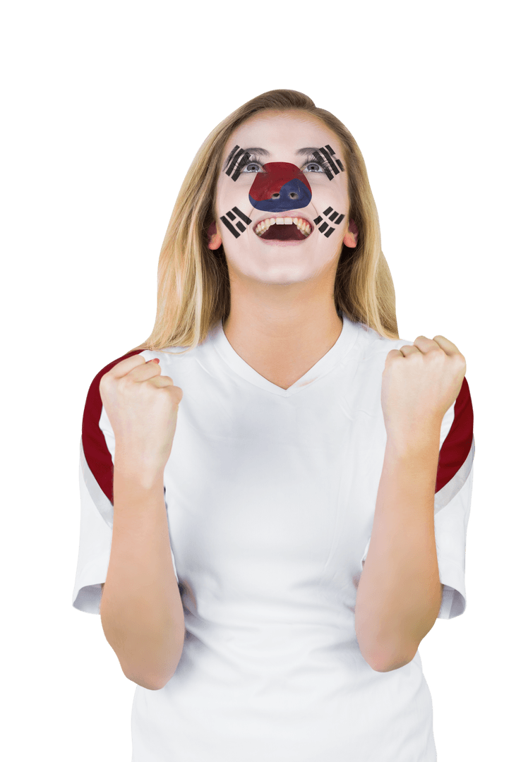 Transparent Enthusiastic Sports Fan Cheering with Flag Face Paint