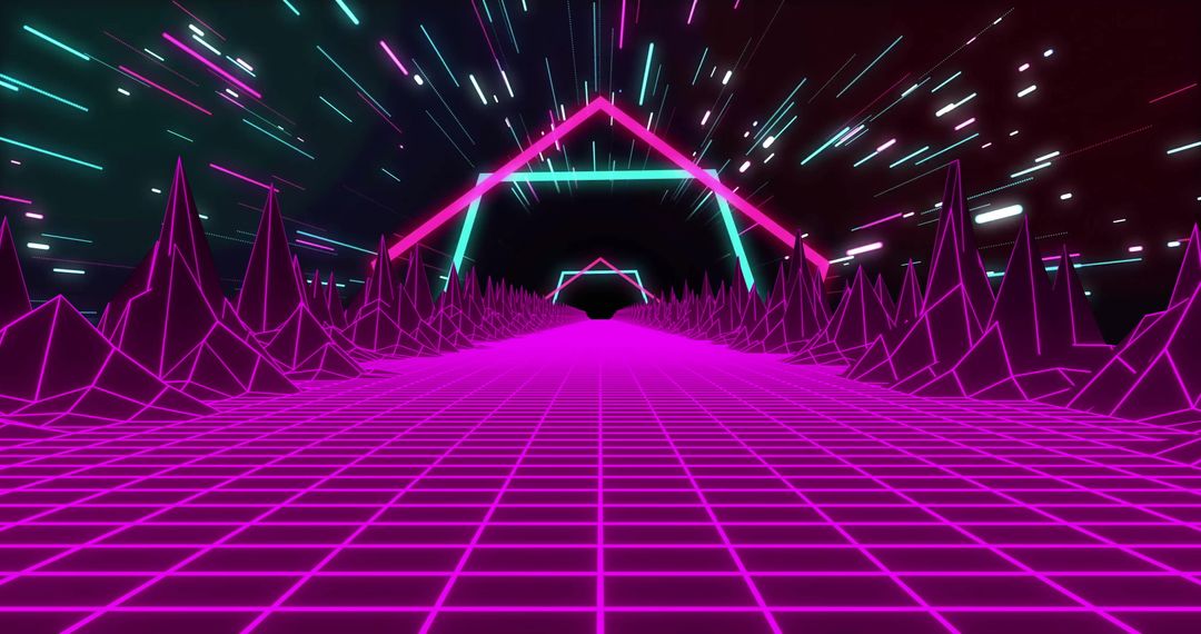 Neon Cyber Grid with Futuristic 3D Landscape