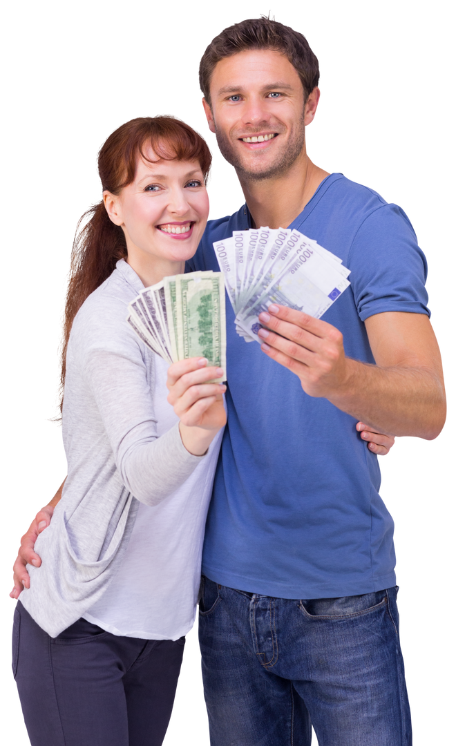 Happy Couple Holding Fans of Transparent Cash with Big Smiles - Download Free Stock Images Pikwizard.com