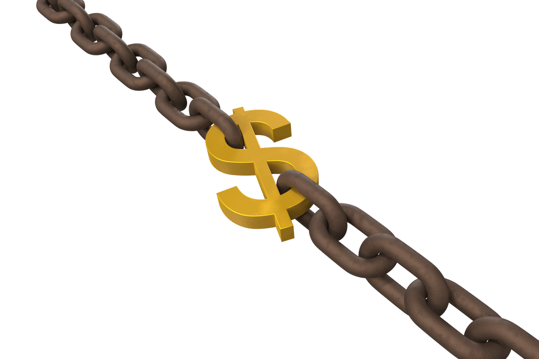 Transparent Dollar Sign Linked by Rusty Chains Illustrating Strong Financial Bond