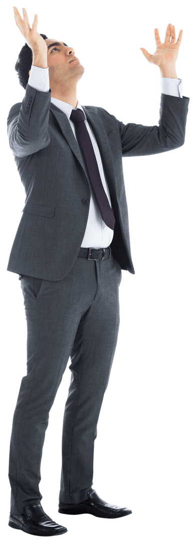 Businessman in Transparent Background Standing with Raised Arms