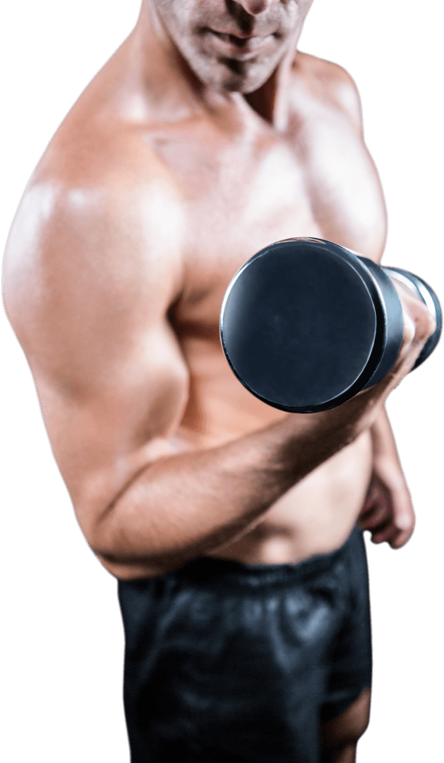 Transparent Muscular Man Lifting Dumbbell in Workout