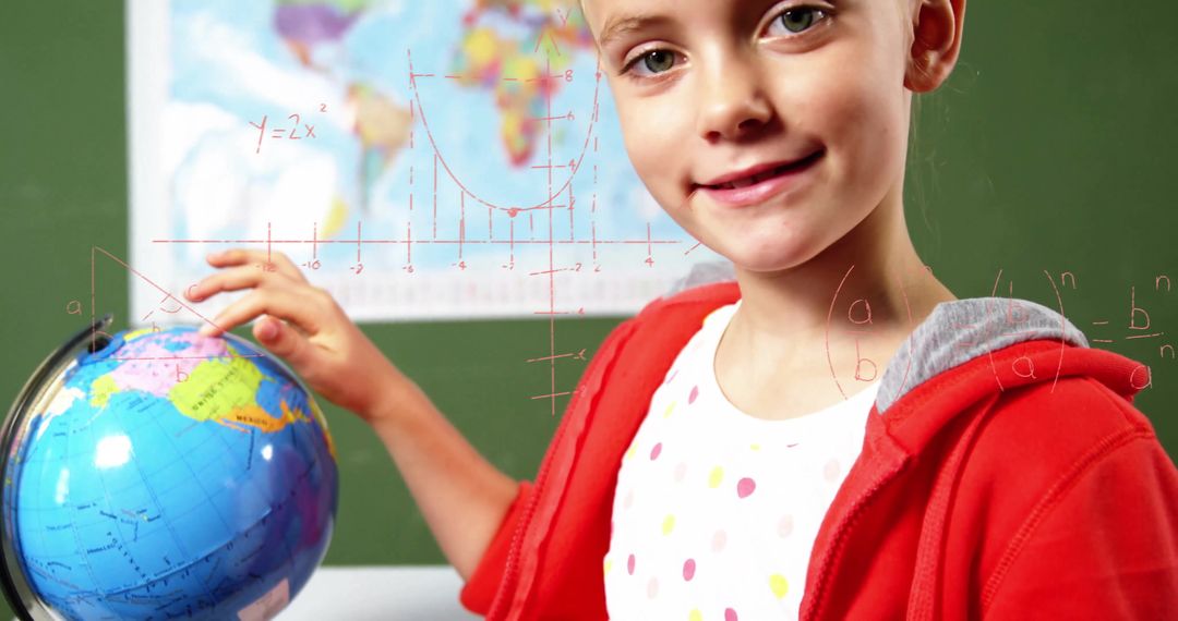 Curious Student Learning with Globe and Maps in Classroom