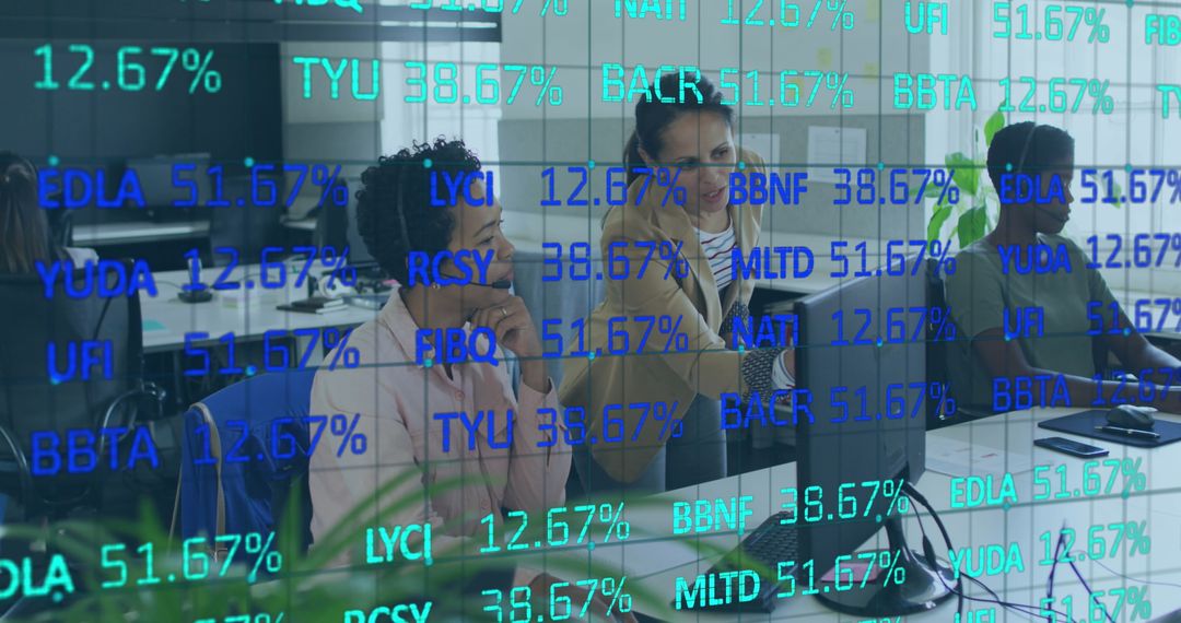 Collaborative Business Meeting Amidst Digital Data Visuals