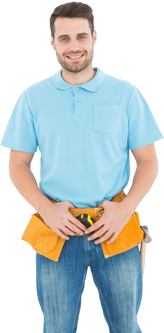 Transparent Smiling Carpenter with Tool Belt Isolated