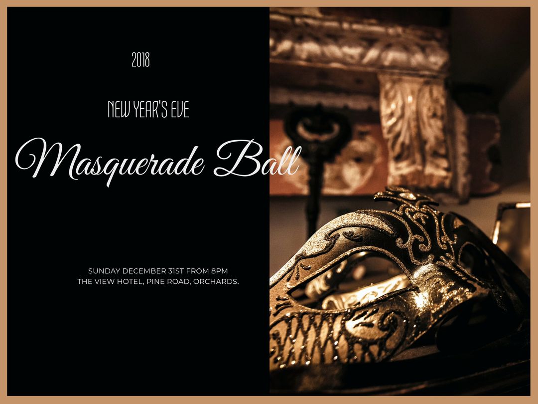 Elegant New Year's Eve Masquerade Ball Invitation with Gold and Black Mask - Download Free Stock Templates Pikwizard.com