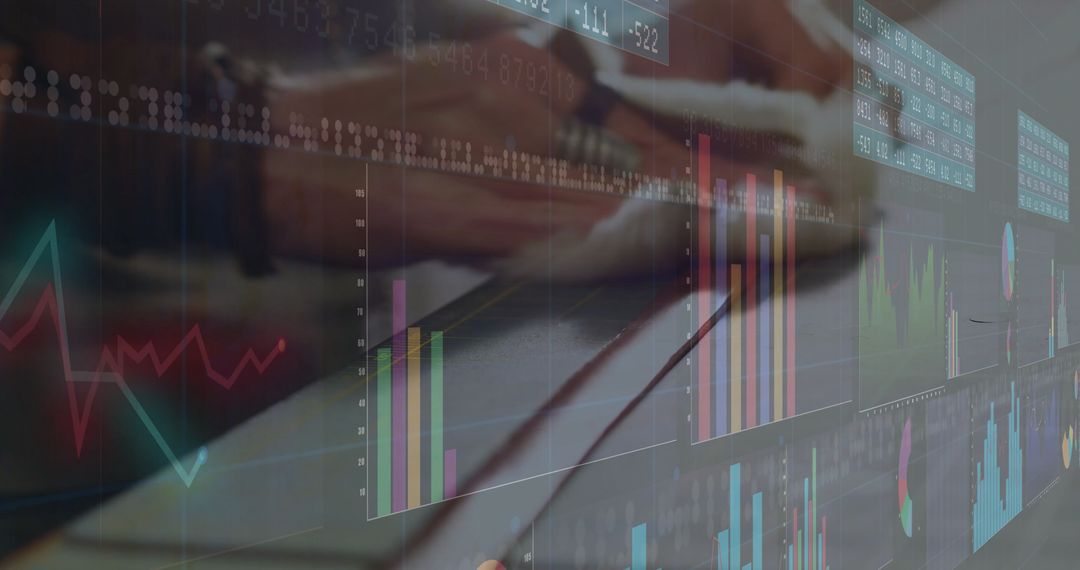Hands Analyzing Financial Data on Digital Display