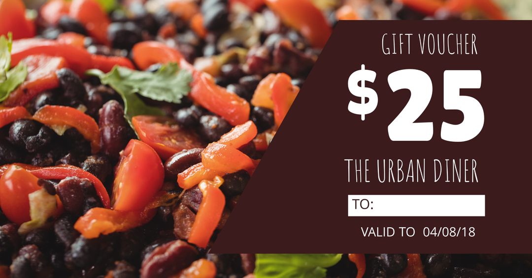 Gift Voucher with Delicious Bean Salad Background at Urban Diner