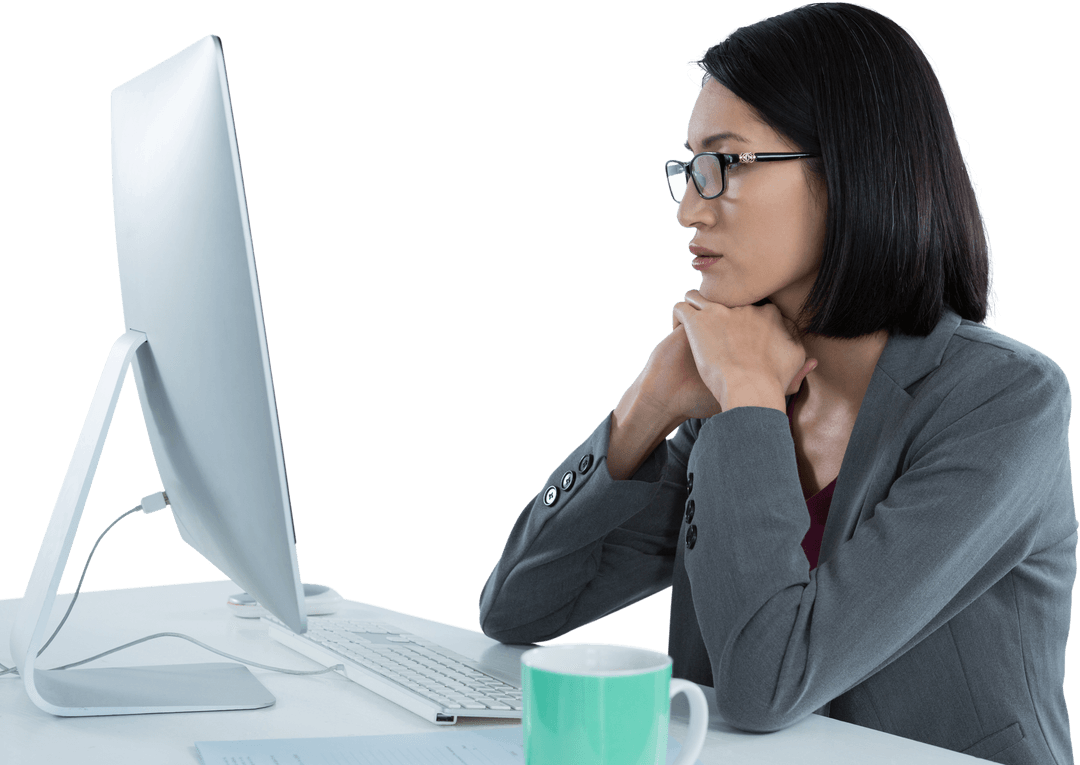 Transparent Professional Woman Working at Computer