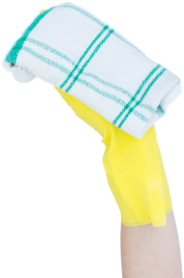 Hand in Yellow Glove Holding Cleaning Rag on Transparent Background - Download Free Stock Images Pikwizard.com