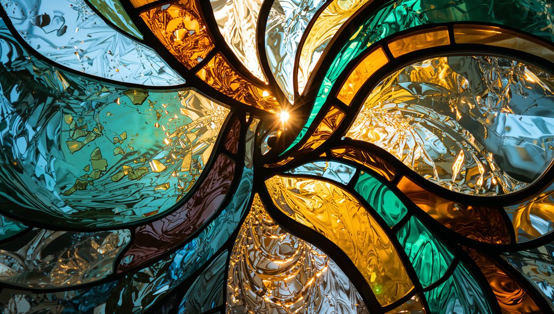 Abstract Stained Glass with Vivid Colors and Central Light