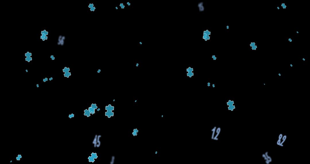 Floating Puzzle Pieces and Numbers Over Black Background