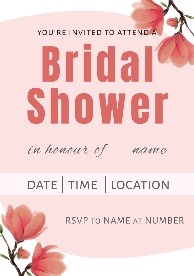 Spring Bridal Shower Invitation with Pink Blossom Design - Download Free Stock Templates Pikwizard.com