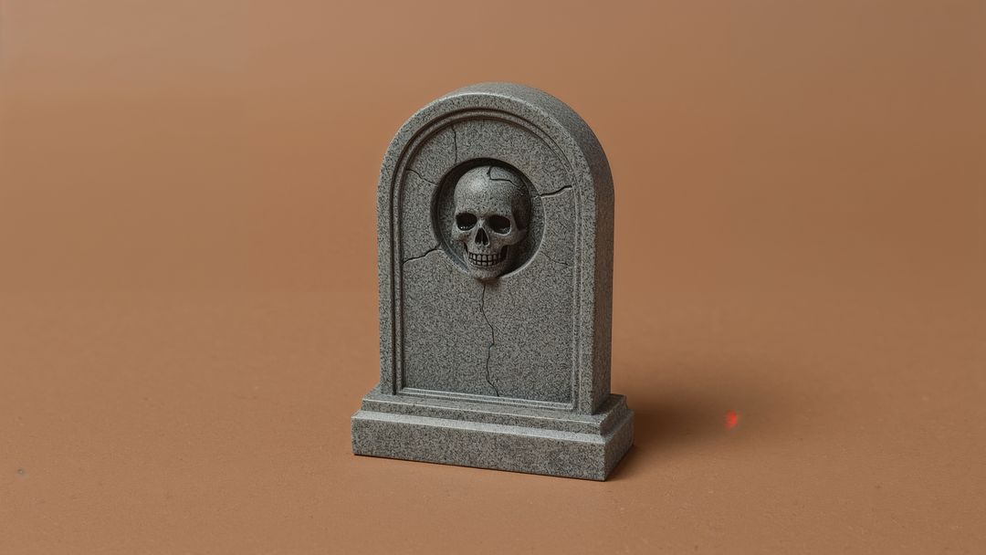 Arched Tombstone Sculpture with Carved Skull Relief