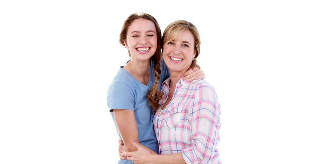 Happy Mother and Daughter Embracing and Smiling on White Background - Free Images, Stock Photos and Pictures on Pikwizard.com