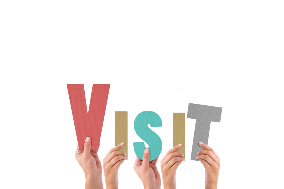Hands Holding 'Visit' Letters on Transparent Background Travel