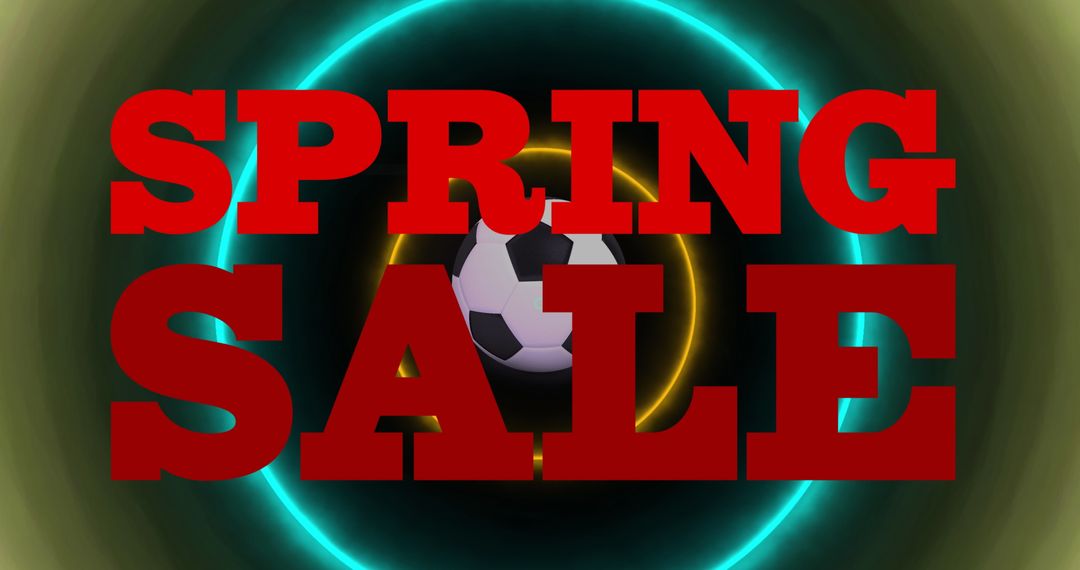 Spring Sale Promotion with Soccer Ball and Neon Rings