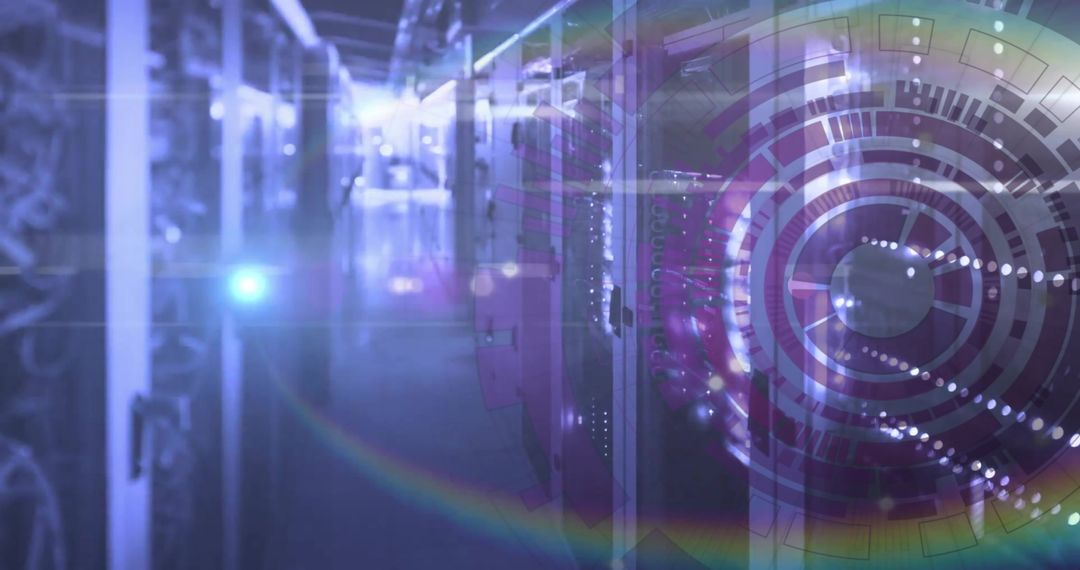 Futuristic Server Room with Data Processing Hologram