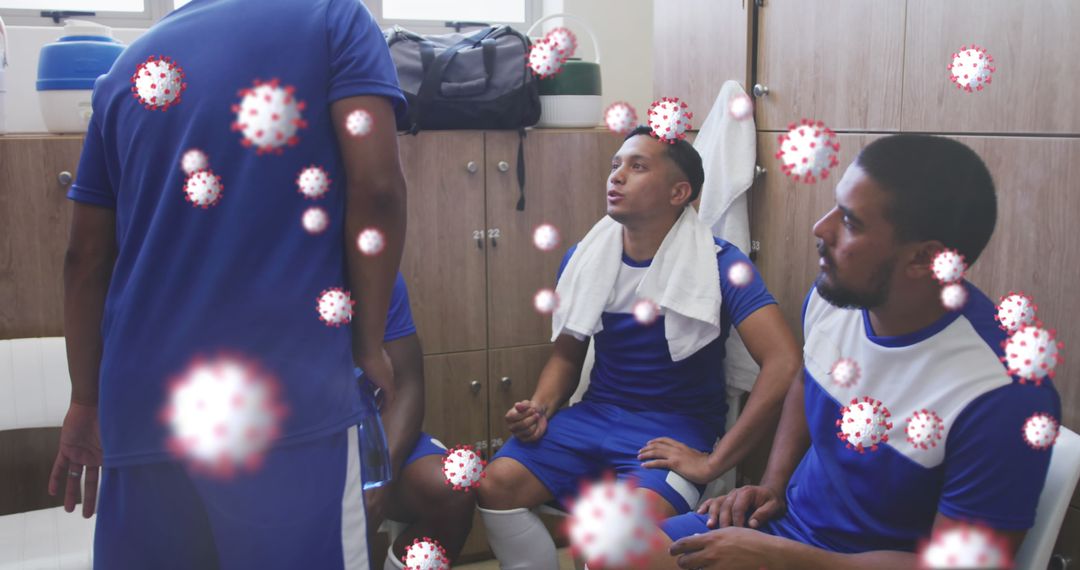 Virus Cells Surrounding Football Players in Locker Room