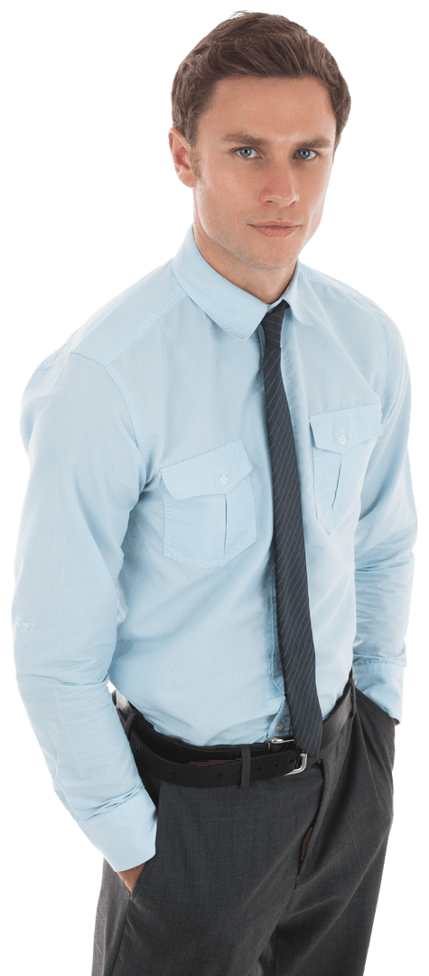 Transparent Businessman with Hands in Pockets Smiling Confidently