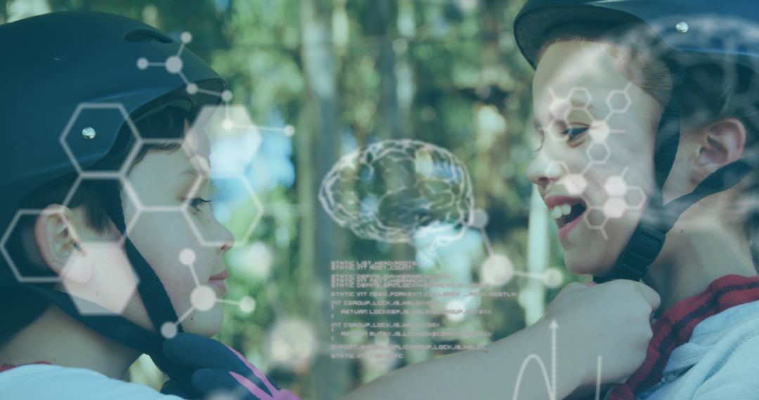 Digital Brain Over Lay Young Cyclists Emphasize Active Minds