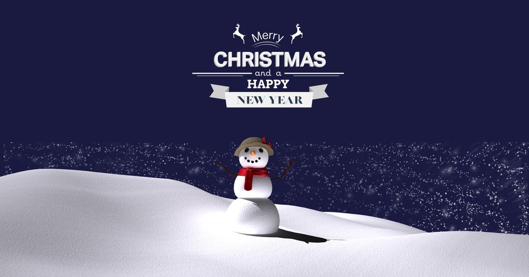 Merry Christmas and Happy New Year Winter Scene Snowman Greeting - Download Free Stock Templates Pikwizard.com