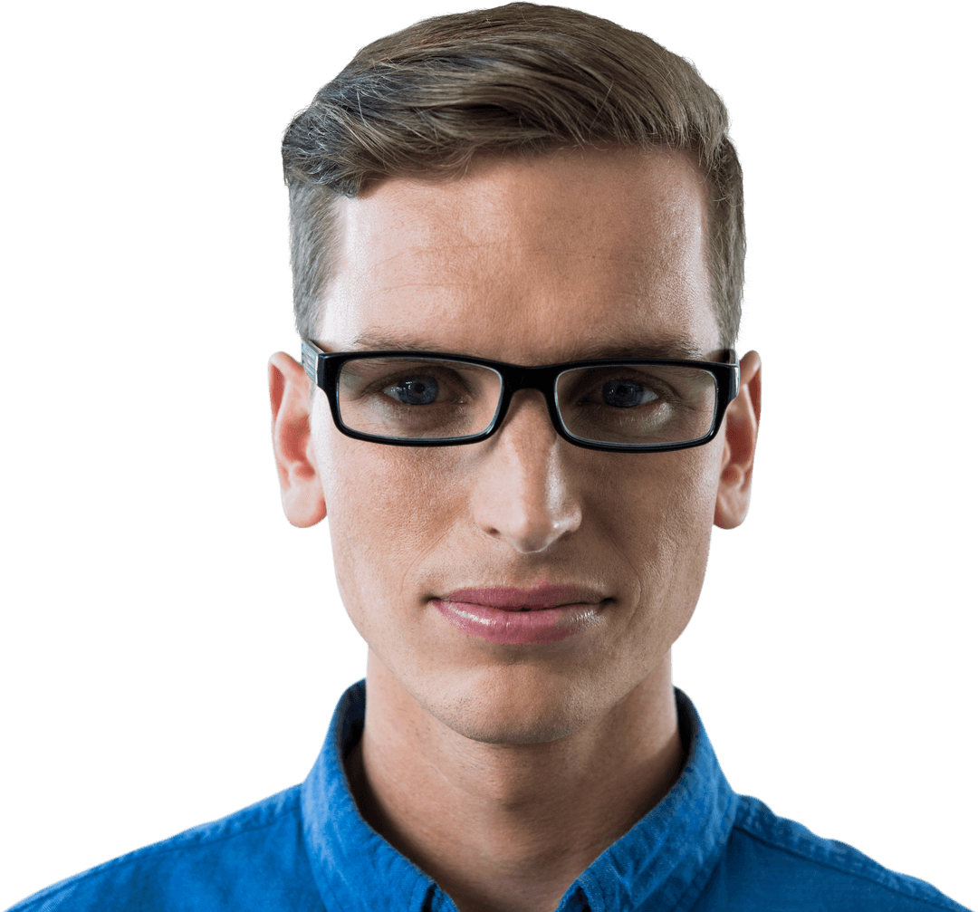 Transparent Portrait of Man Wearing Spectacles Calm Expression