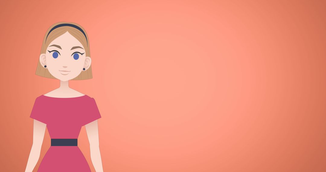 Animated Woman Character on Red Background with Copy Space