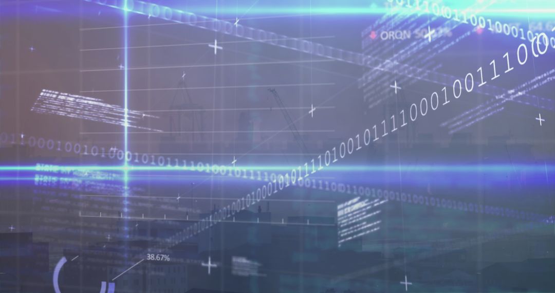 Digital Stock Market Data with City Skyline and Blue Light Trails