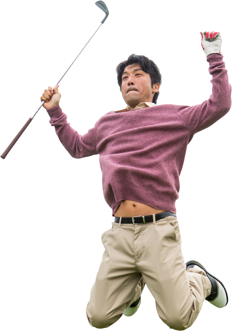 Asian Male Golf Player Jumping Celebrating Transparent Background - Download Free Stock Images Pikwizard.com