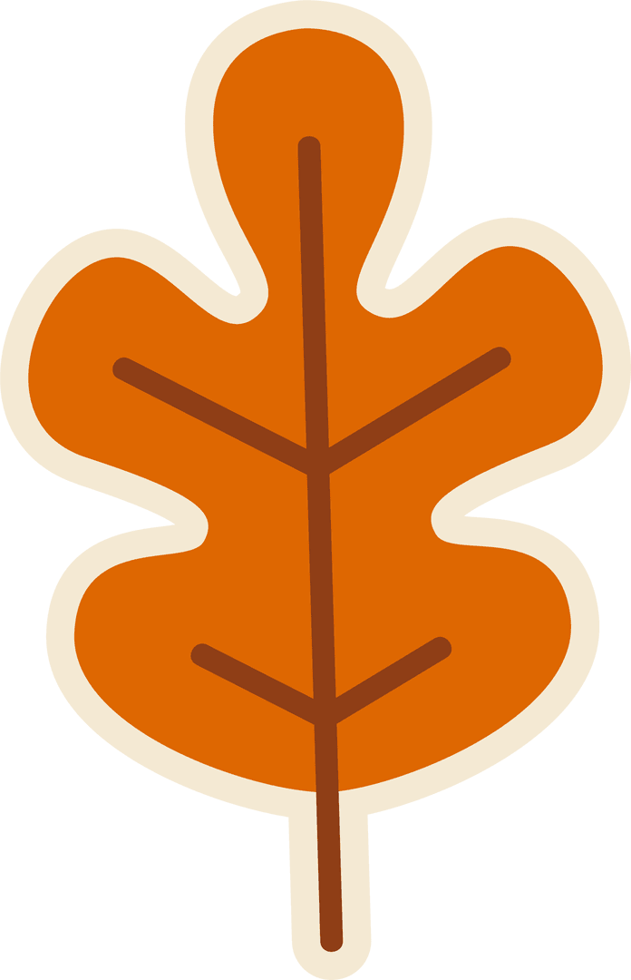 Flat Transparent Oak Leaf on Beige Outline Illustration
