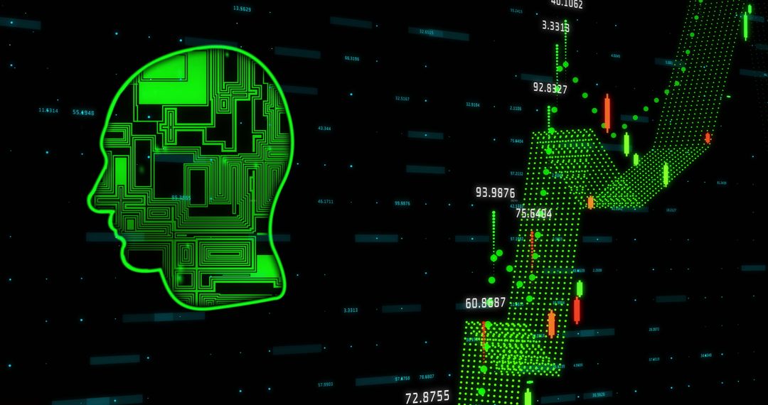 AI in Financial Data Processing with Futuristic Circuit Board Head