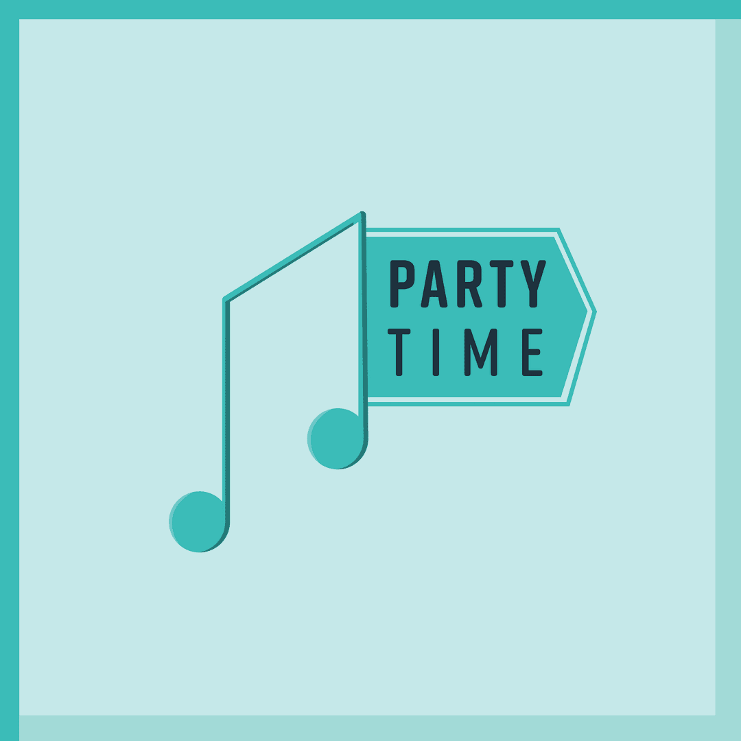 Party Time Music Notes on Transparent Blue Background