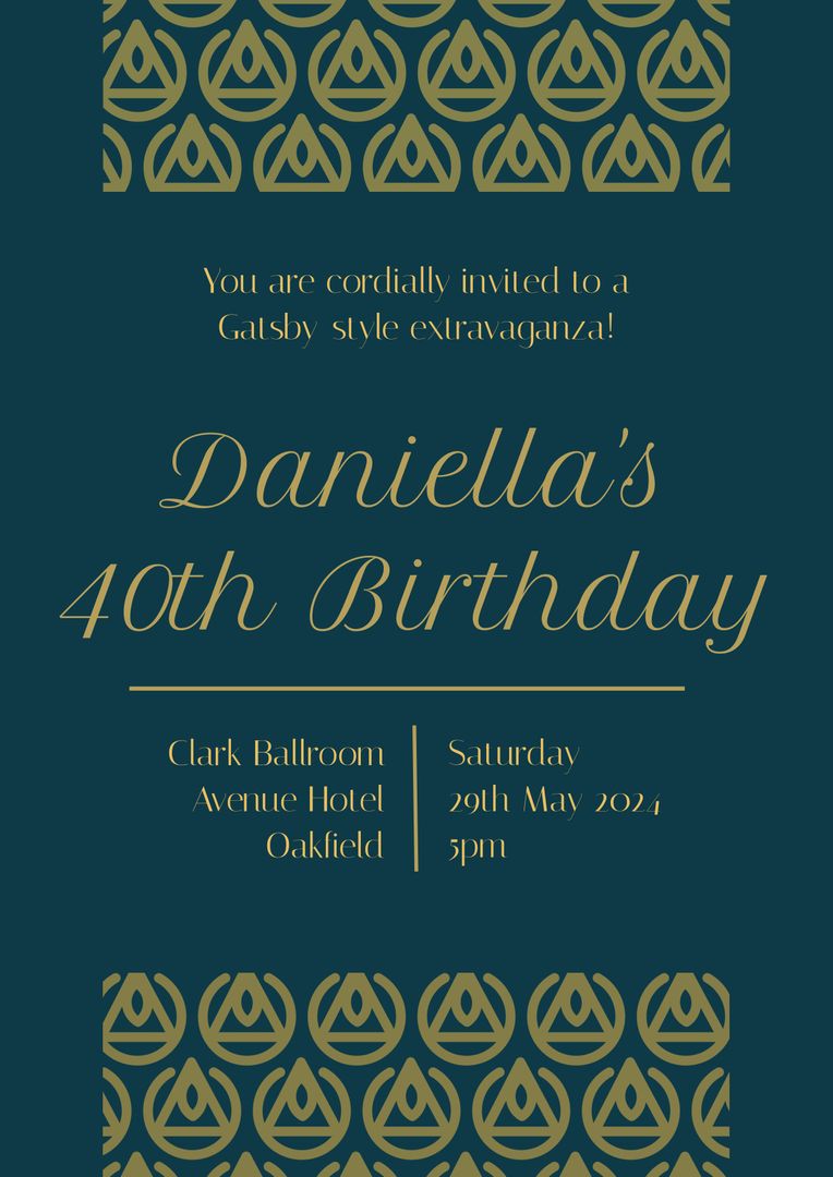 Gatsby Style Extravaganza 40th Birthday Invitation in Gold and Green - Download Free Stock Templates Pikwizard.com