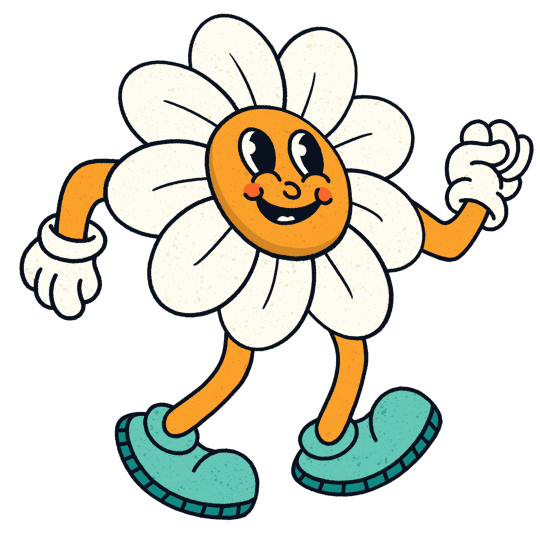 Cheerful Dancing Daisy Character in Transparent Background