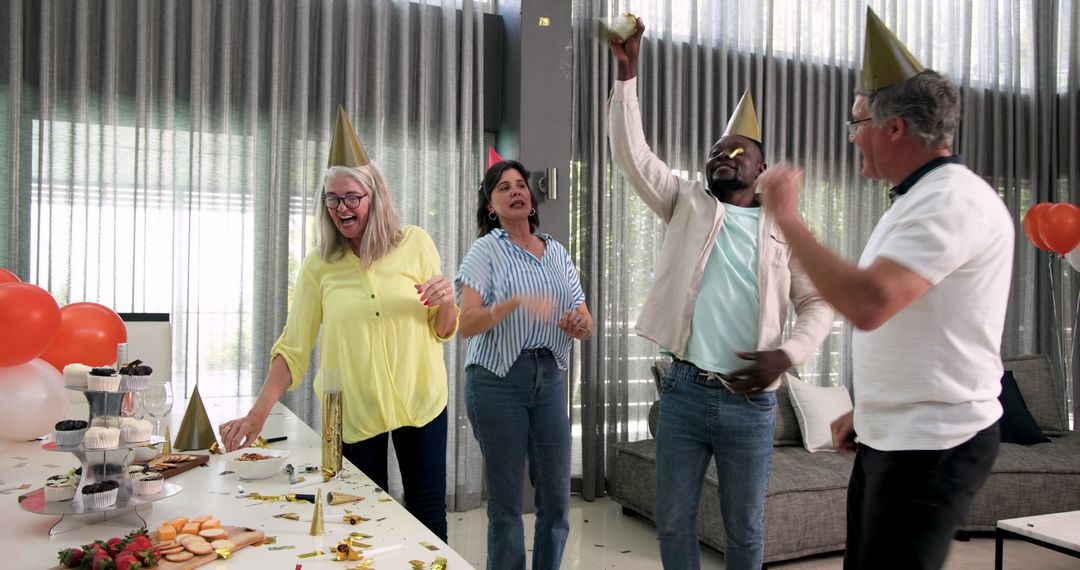 Diverse Colleagues Celebrating Office Party with Joy and Enthusiasm