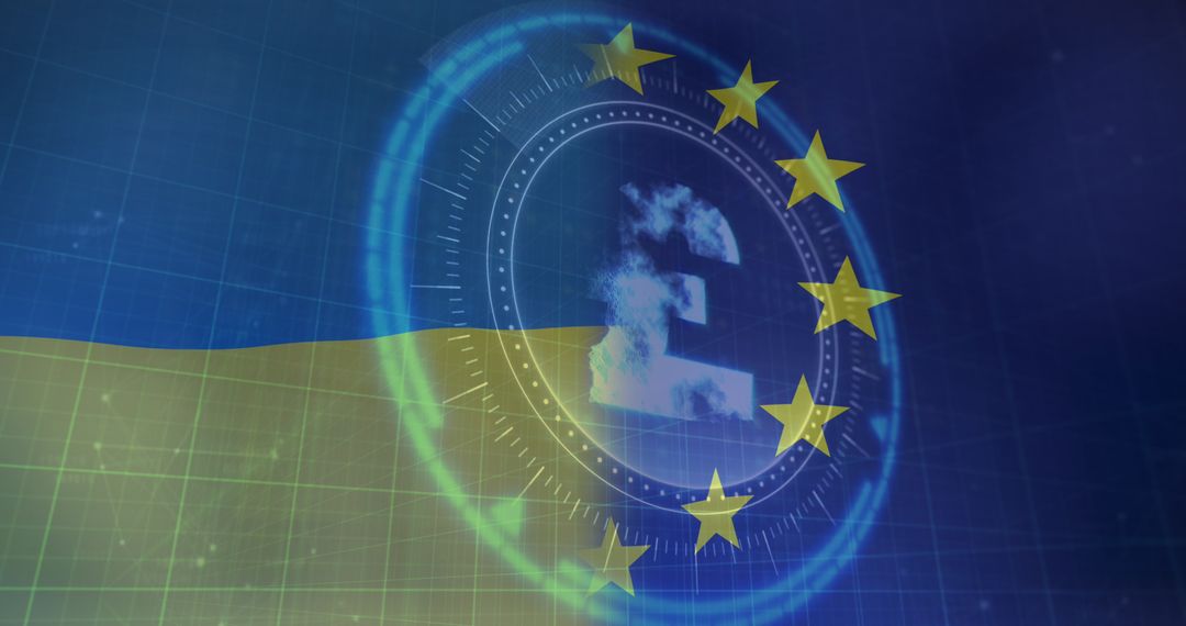 Pound Symbol Overlapping Ukraine and EU Flags