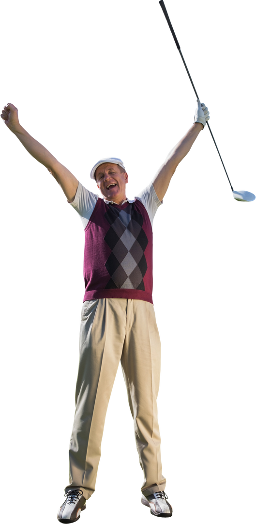 Victorious Senior Golfer Celebrating with Golf Club on Transparent Background - Download Free Stock Images Pikwizard.com