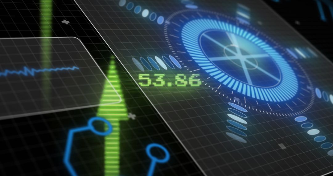 Futuristic HUD Interface with Digital Data Visualization