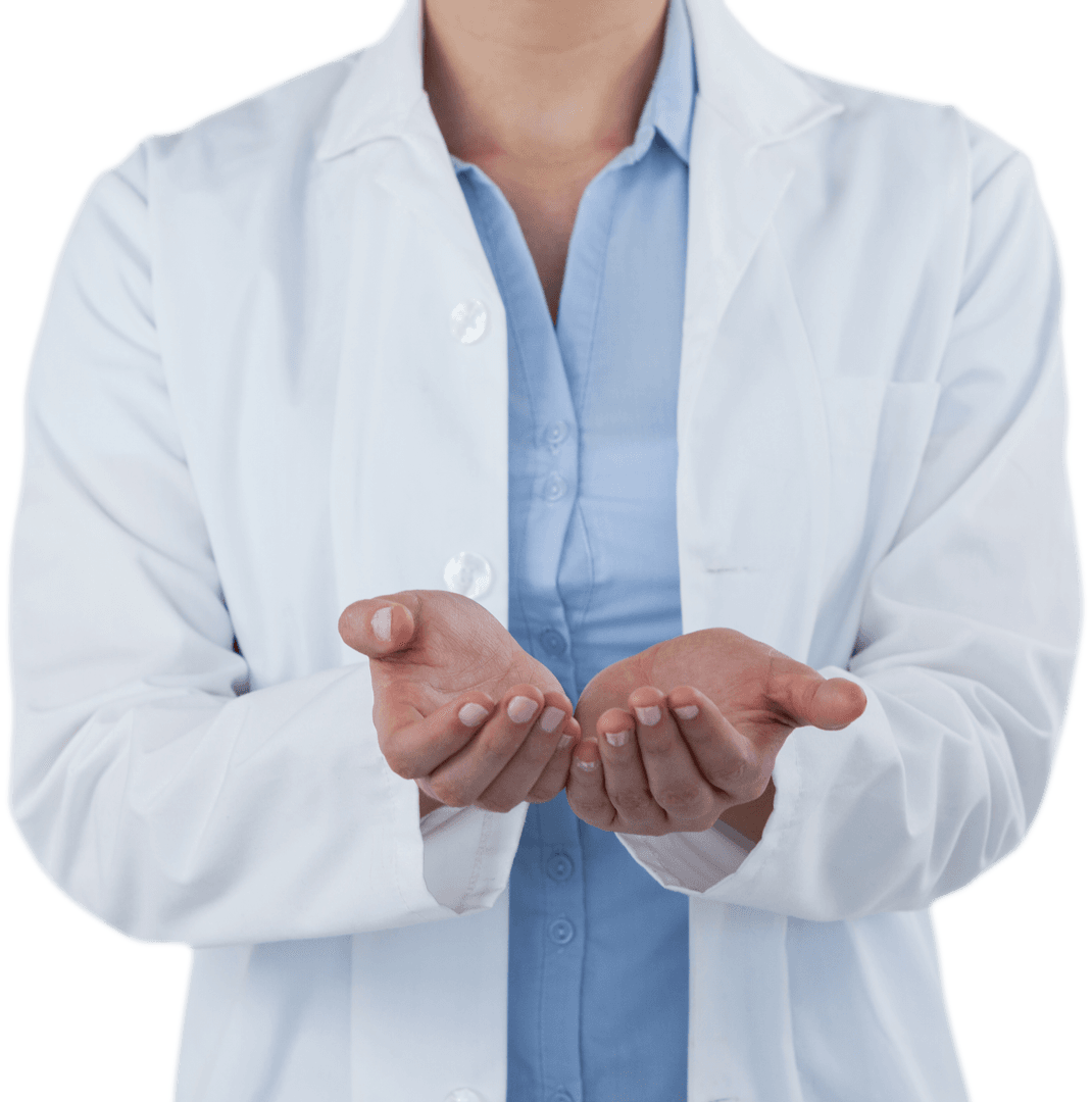 Transparent Female Doctor with Cupped Hands Gesture