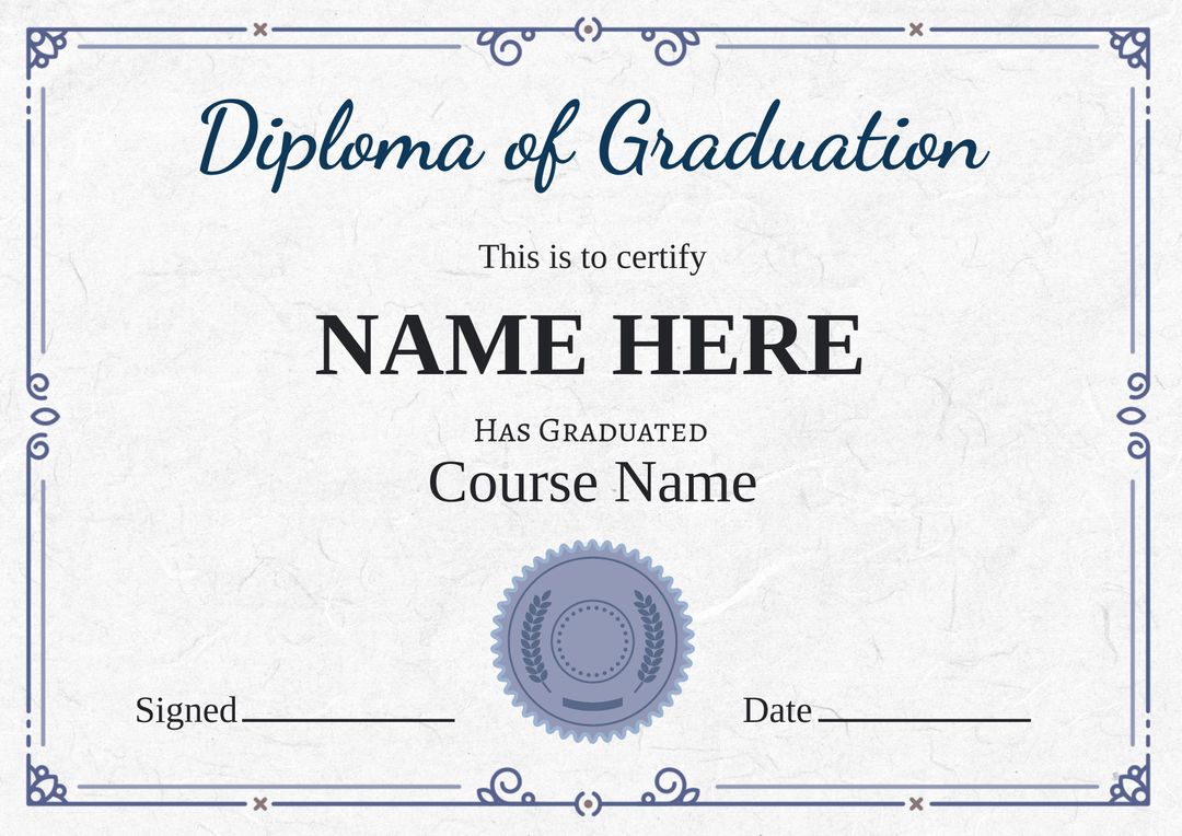 Graduation Diploma Certificate Template with Elegant Frame - Download Free Stock Templates Pikwizard.com